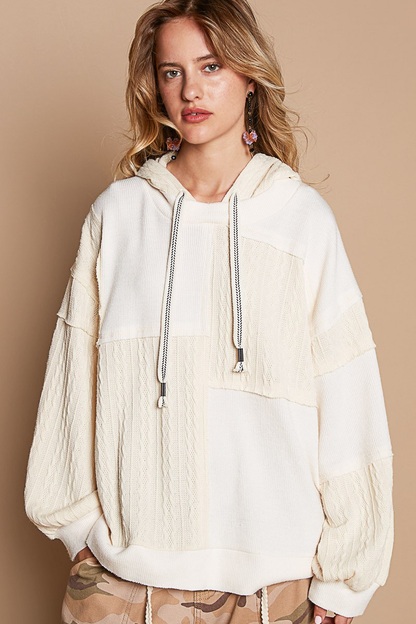 POL Balloon Sleeve Cut Sew Sweater Knit Top in Cream