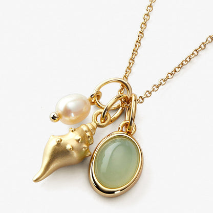 Womens Vintage Jade Shell Conch Necklace