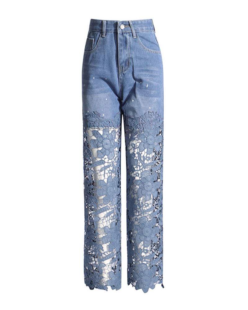 Spliced Lace Designs Straight Jeans