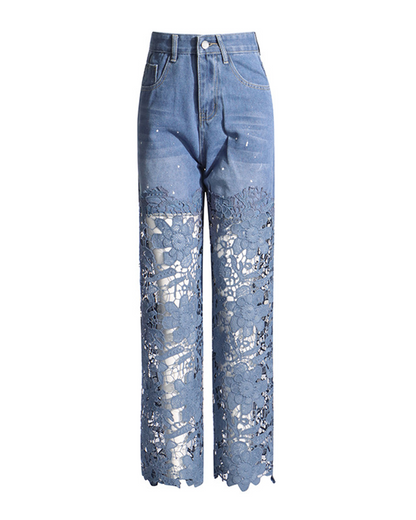 Spliced Lace Designs Straight Jeans