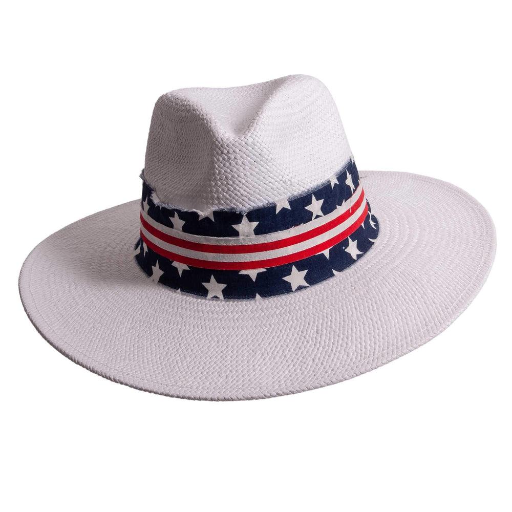 Knox | Mens White Straw Sun Hat with Flag Hat Band