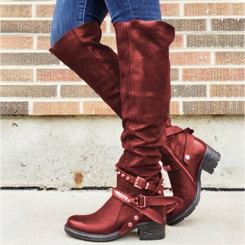 Belt Buckle Chunky Heel Boots