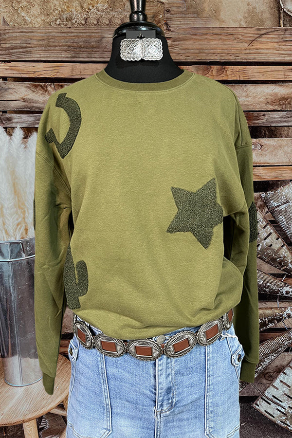 Western Textured Patchwork Sweatshirt