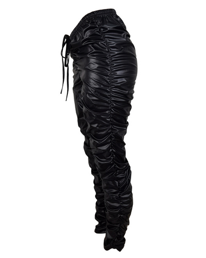 Stylish Wrinkled Strappy Leather Pants