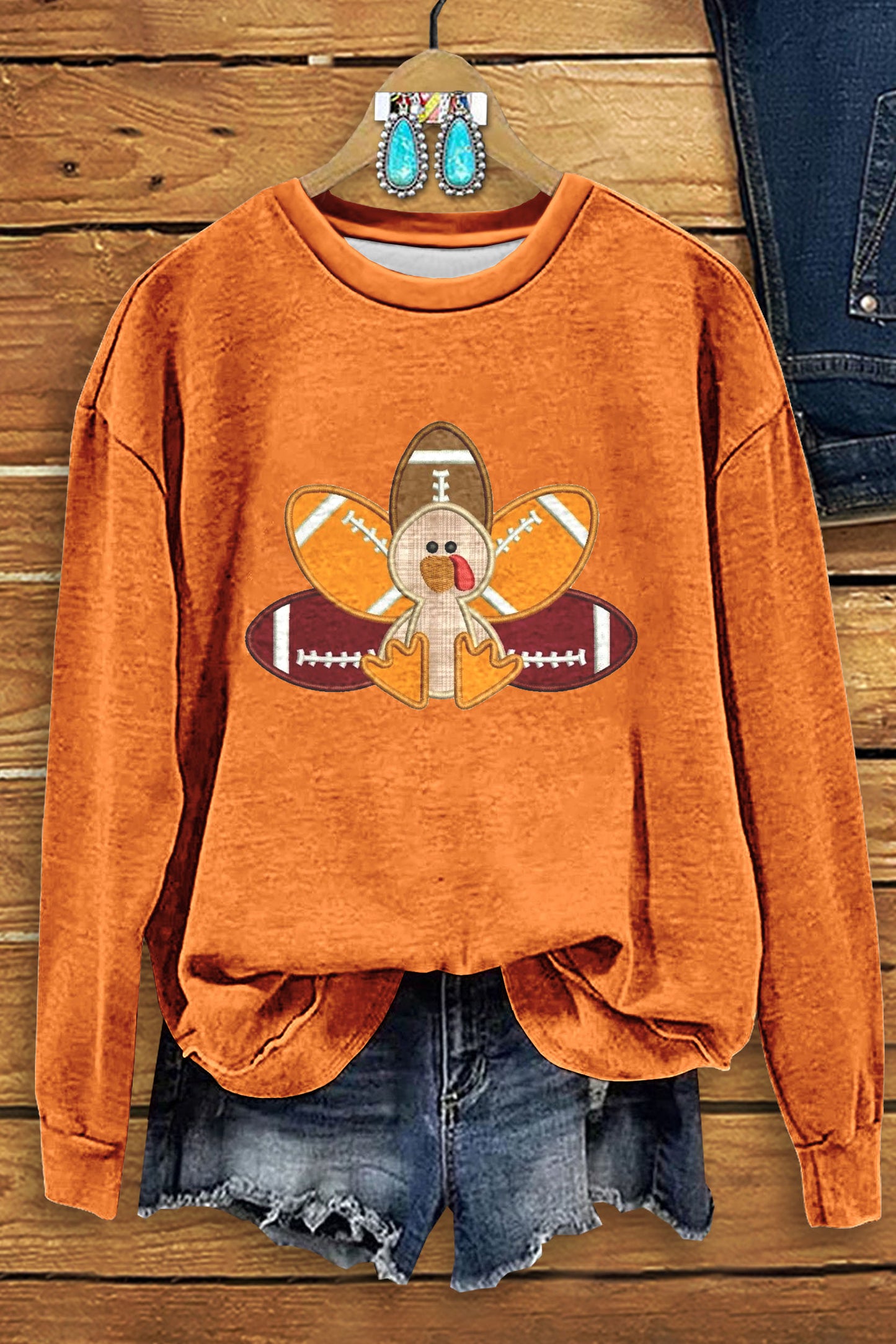 Thanksgiving Turkey Football Print Sweatshirt