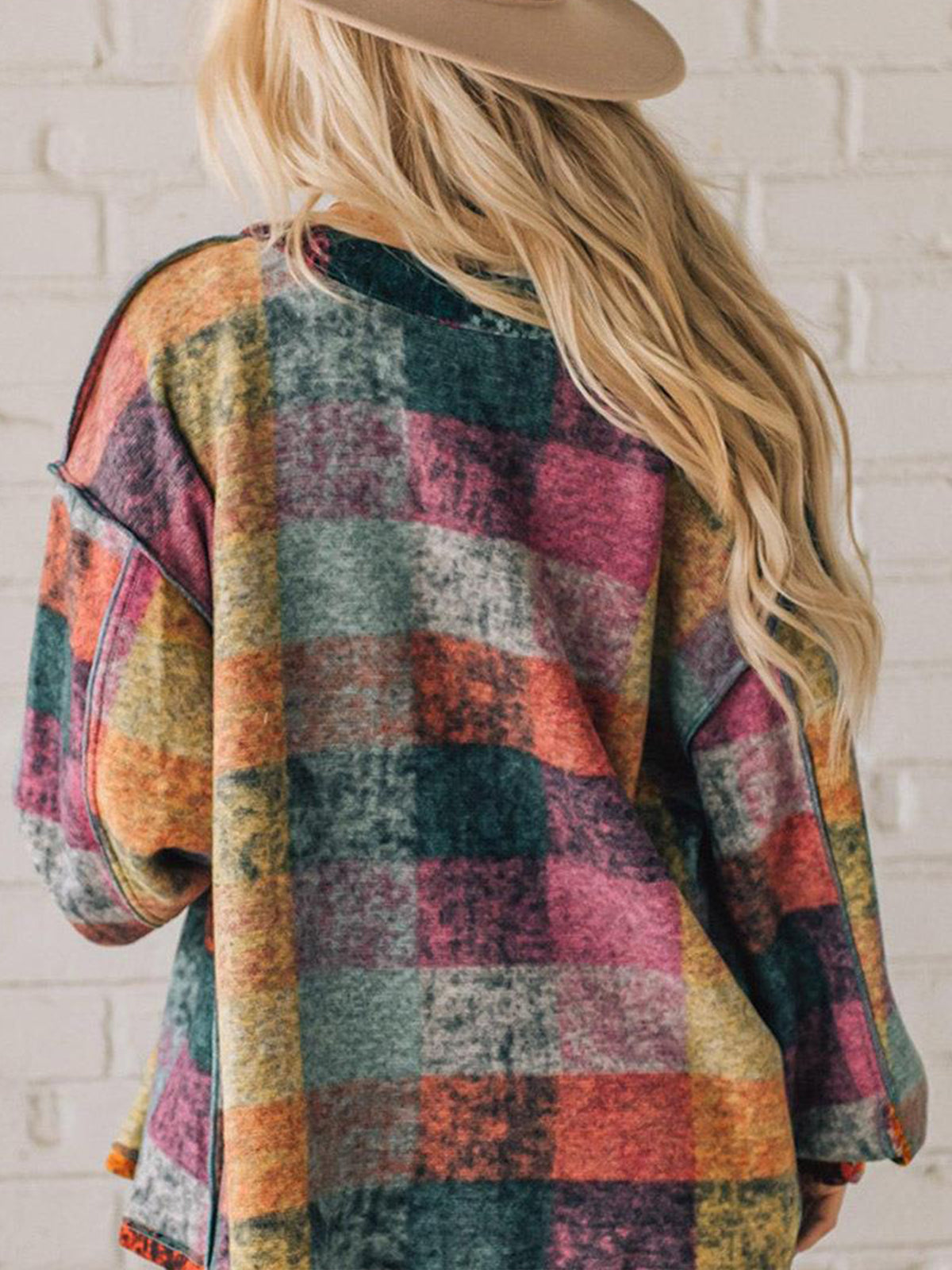 Women's Fleece Thermal Coat Western Multicolor Plaid Loose Jacket