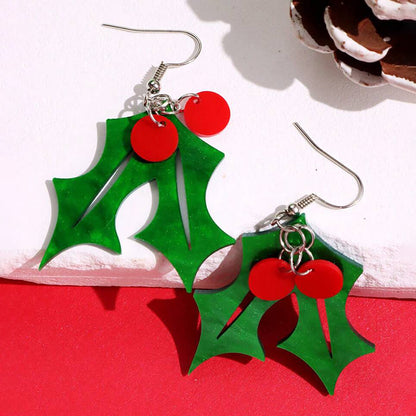 Christmas Tree Leaf Berry Earrings