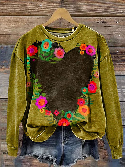 Flowers and Hearts Art Print Casual Sweatshirt