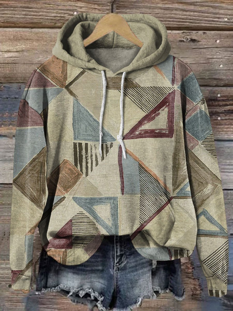 Retro Geometric Triangle Art Casual Hoodie Sweatshirt