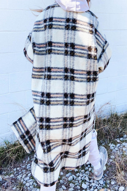 Women's Coat Thick Plush Loose Plaid Long Sleeve Woolen Coat