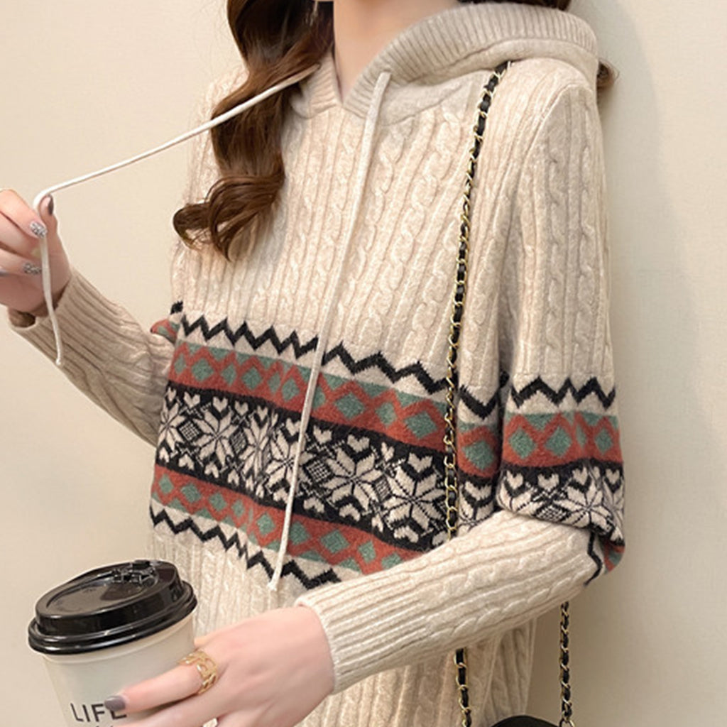 Retro Outerwear Hooded Sweater Women's Loose Ethnic Style