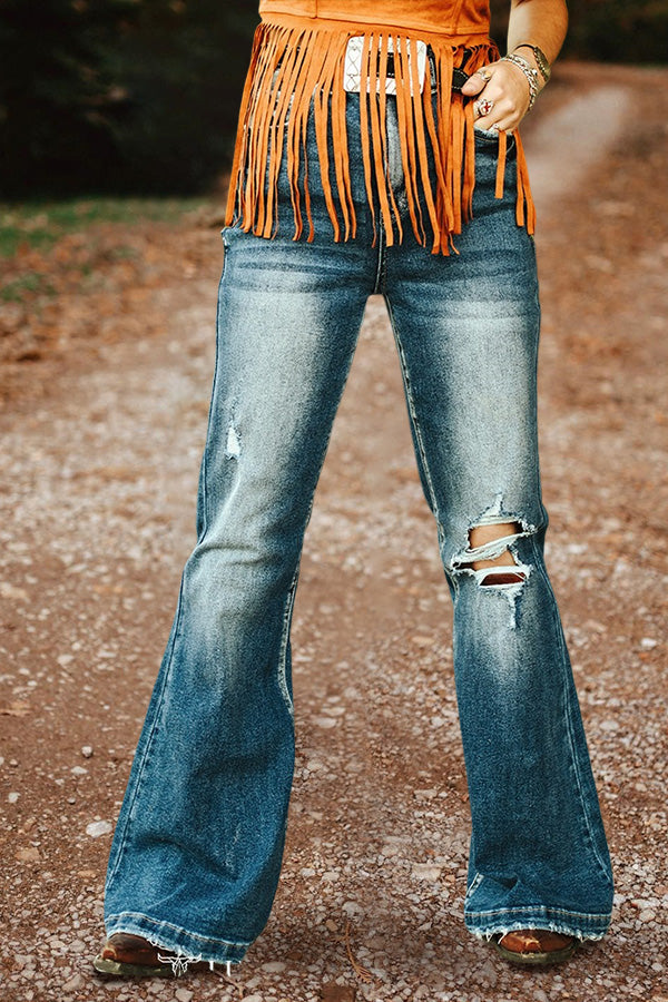 Vintage Ripped Washed Flared Jeans