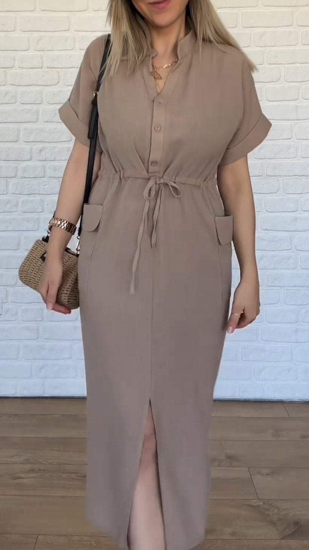 Women's Drawstring Lapel Dress