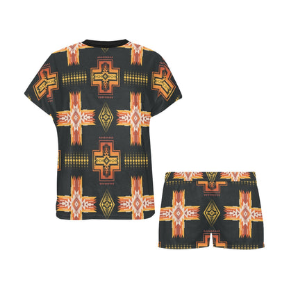 Fire Aztec T Shirt Shorts Pajamas Set