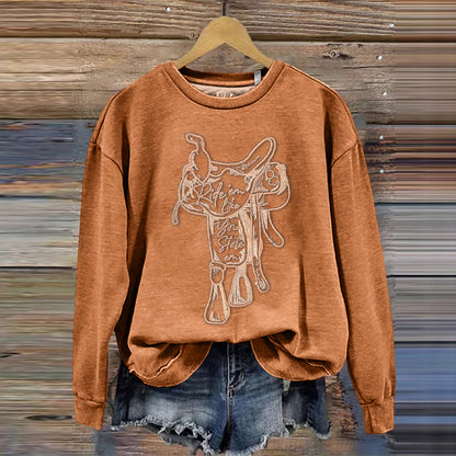 Retro Tribal Horse Racing Embroidery Casual Sweatshirt