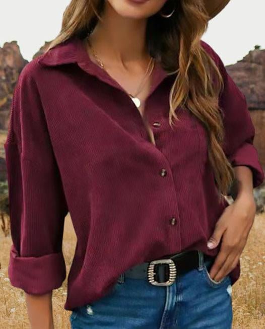 New Lapel Solid Color Long Sleeve Shirt