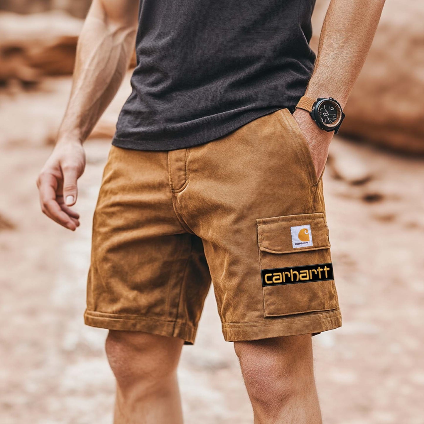 Men's Outdoor Tactical Stretch Multi-Pocket Elastic Vintage Brown Cargo Shorts