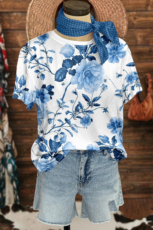 Vintage Blue Floral T-shirt