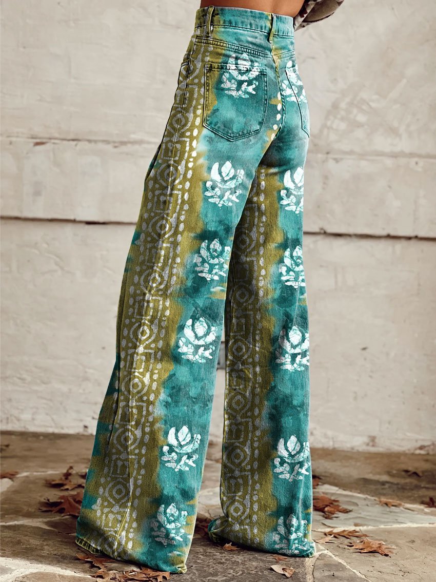 Women's Vintage Print Casual Wide Leg Pants