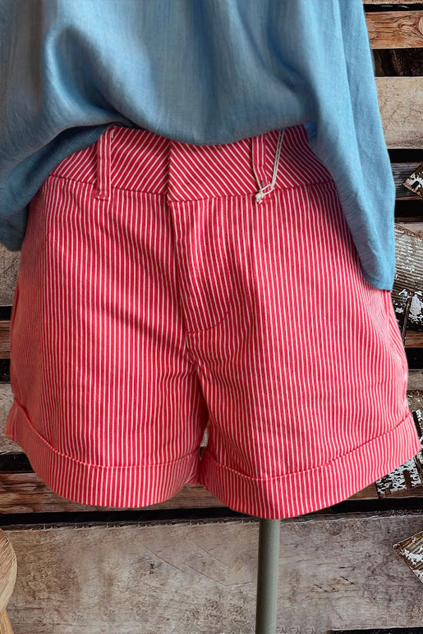 Striped Cuffed Casual Shorts