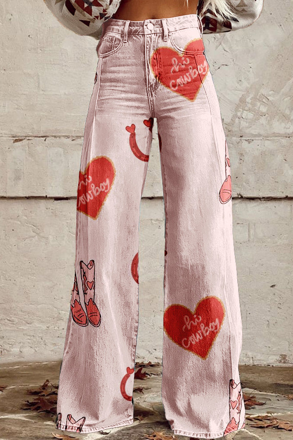 Valentine's Day Love Cowboy Wide Leg Pants