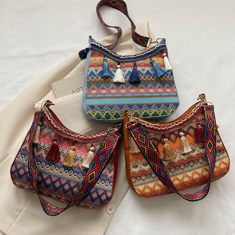 Ethnic Braided Bohemian Fringed Crossbody Bag