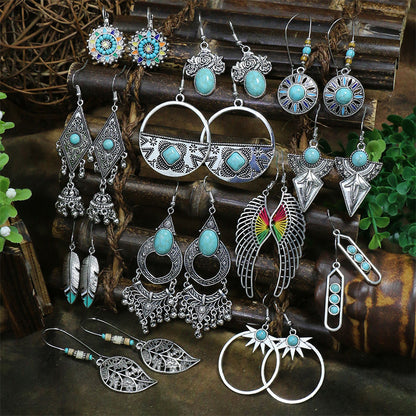 Women's Bohemian Turquoise Inlaid Tassel Earrings