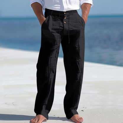 Men's Linen Business Casual Straight Pants Trousers