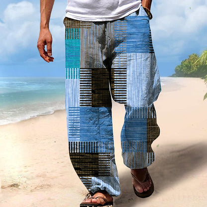 Men's Beach Drawstring Elastic Waist Geometric Print Pants