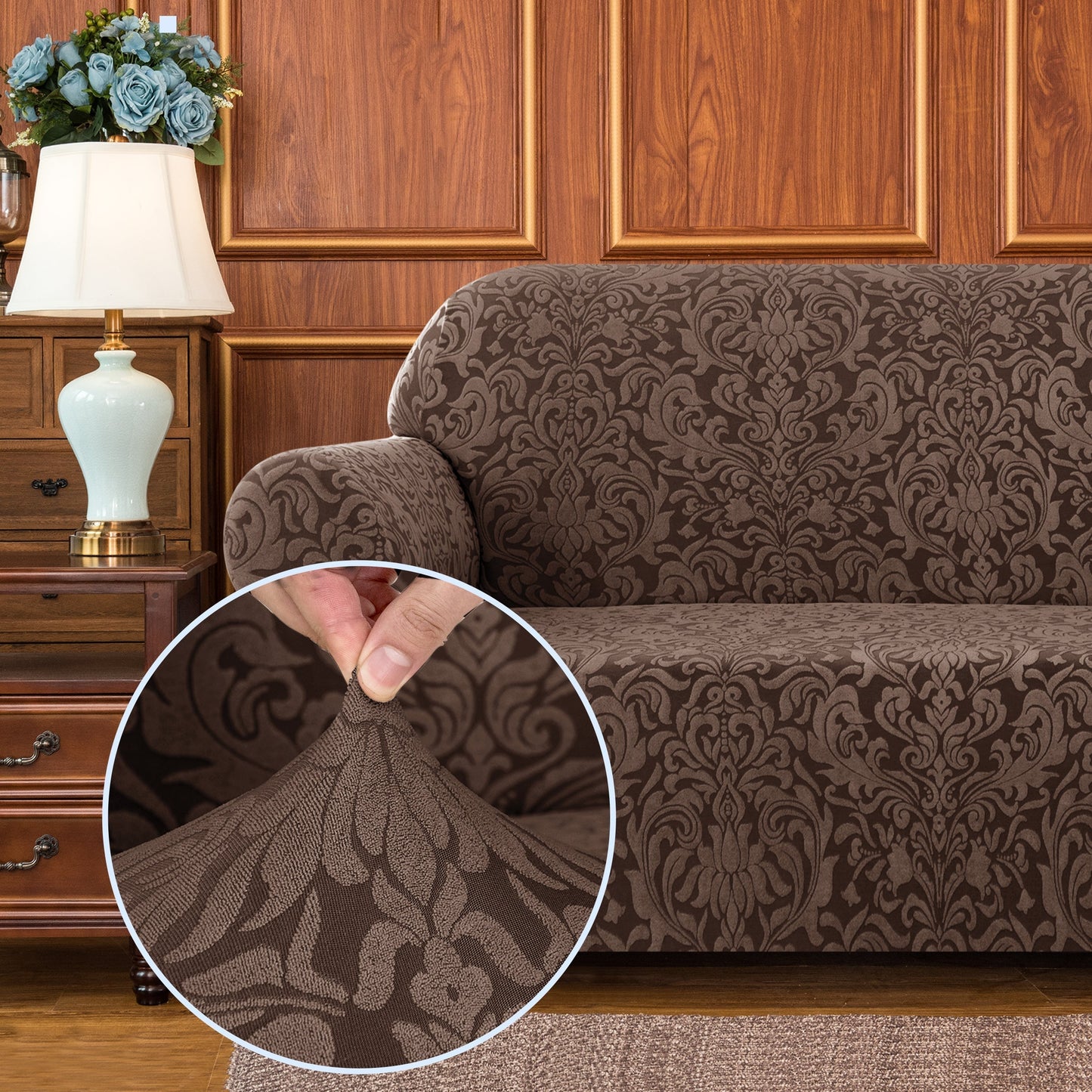 Exquisite Jacquard Floral Pattern High Spandex Sofa Slipcover Includes Separate Seat Covers