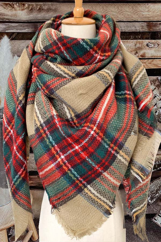 Cashmere Oversized Double-Sided Camel Plaid Square Scarf