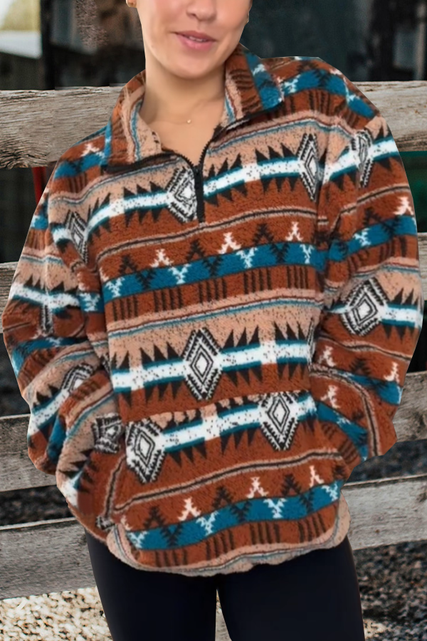 Women's Western Aztec Print Plush Top