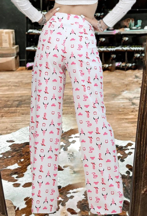 Pink Cowgirl Collage Printed Pants