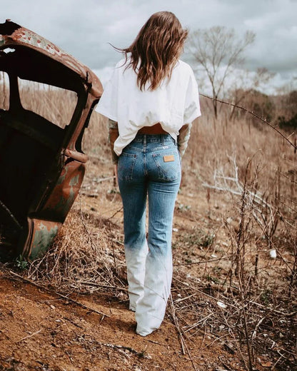 Vintage Blue & White  High Waist Jeans