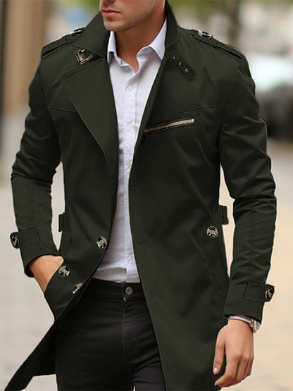 Men's Cotton Business Slim Fit Button Down Casual Trench Coat