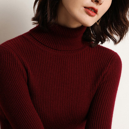 High Collar Bottoming Sweater Women's Slim Solid Color Bottoming Long Sleeve Knitted Sweater