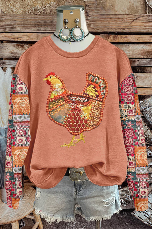 Cute Country Hen Print Sweatshirt