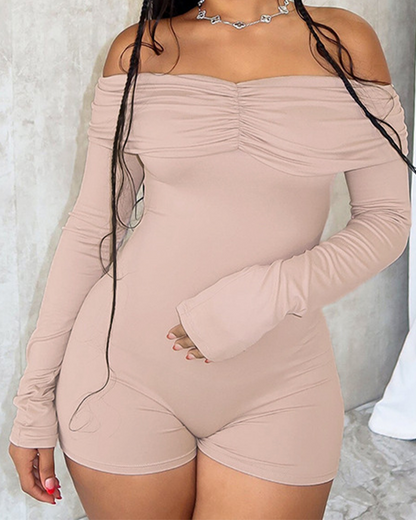 One-Shouldered Wrinkled Long-Sleeved Slim Jumpsuits