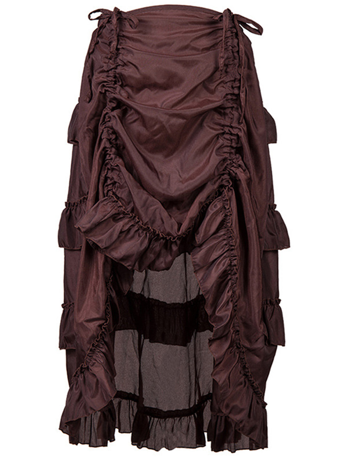 Solid Ruffled High Low Hem Drawstring Tiered Skirt