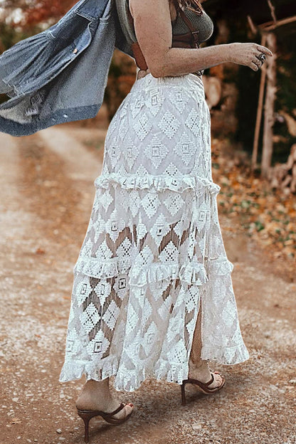 Lace Slit Ruffle Skirt