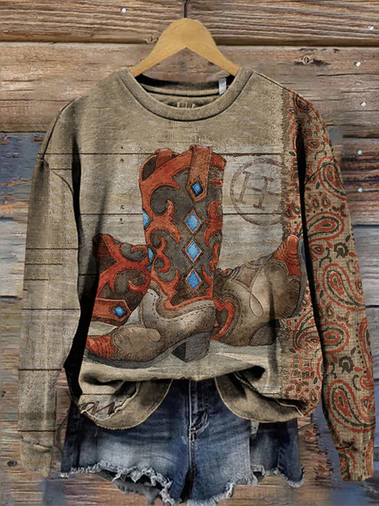 Women's Vintage Tribal Boots Casual Sweatshirt