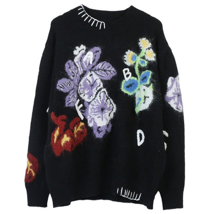 Women's Autumn And Winter Jacquard Knitted Flower Sweater