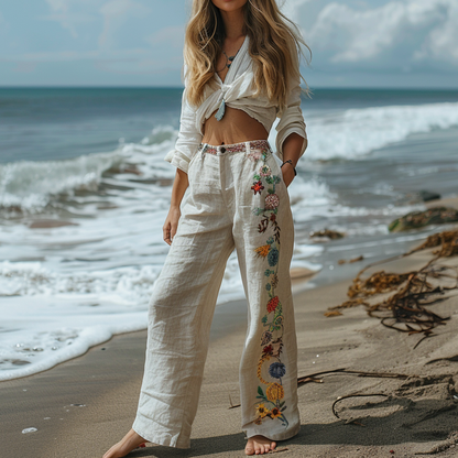 Resort Ethnic Print Loose Trousers