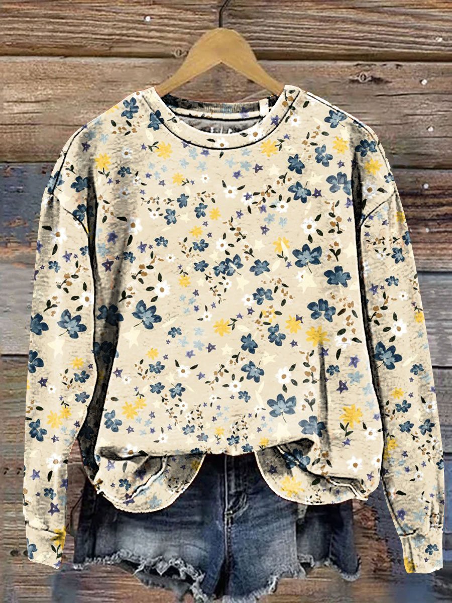 Floral Art Print Casual Sweatshirt