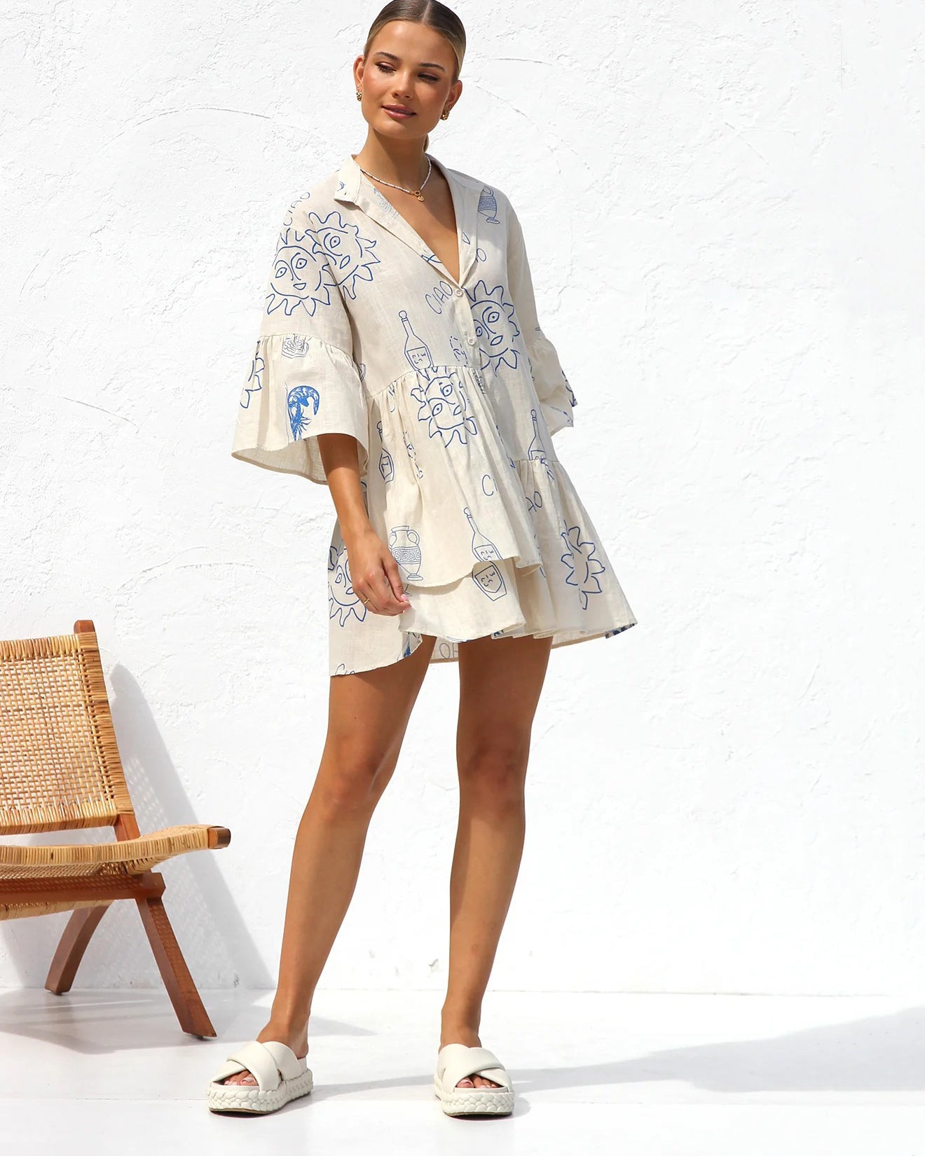 Bell Sleeve Loose Shirt Short Dress