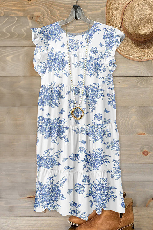 Classic Floral Print Ruffled Dress