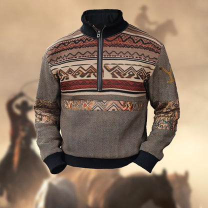 Men's Retro Yellowstone Ethnic Style Pattern Print Zipper Stand Collar Outdoor Sweatshirts