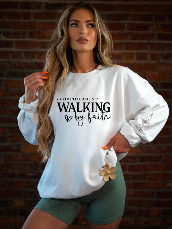 Walking by Faith, Not by Sight Plus Size Crew Sweatshirt choice of colors