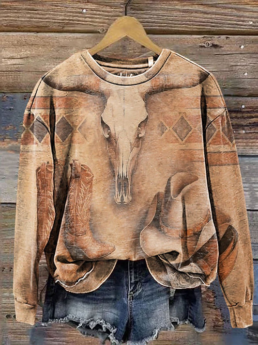 Western Cowboy Clothing Cow Bone Art Print Casual Sweatshirt