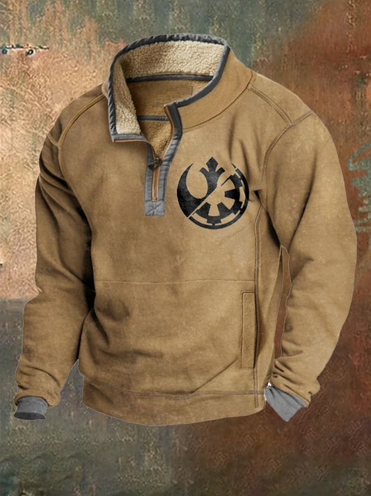 Men's Fleece Vintage Western Zip Stand Collar Sweatshirt